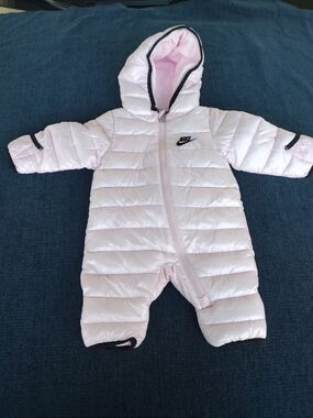 Nike Baby Snowsuit 3M Pink Hooded Puffer One Piece Winter Bunting Girls
